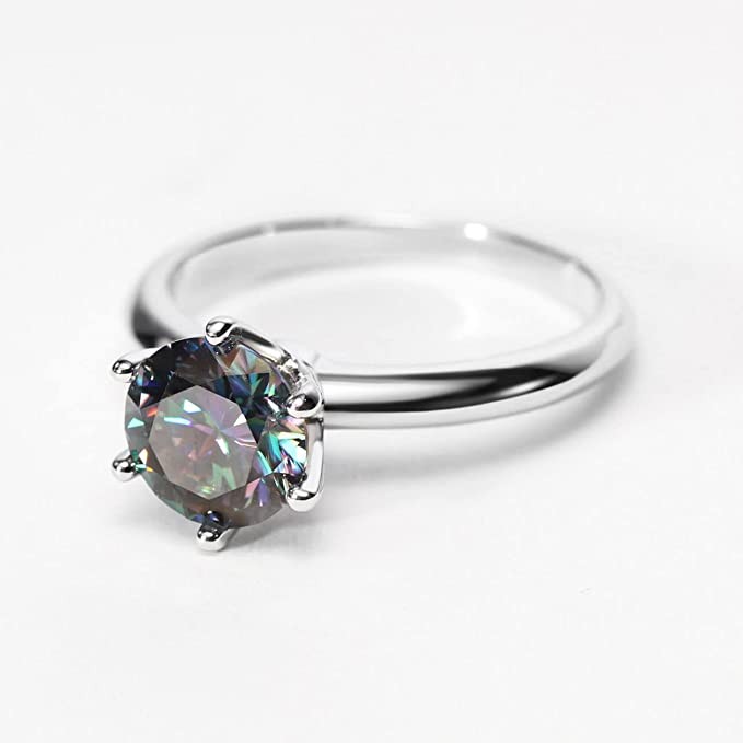 Michooyel 925 Sterling Silver 2 Carat Rainbow Moissanite Diamond Solitaire Engagement Ring VVS Diamond Rings Bridal Wedding Rings Womens